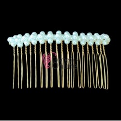 Pieptene din metal BT030DD Auriu pentru decor par sau Voal de Mireasa - 20 pini cu perle